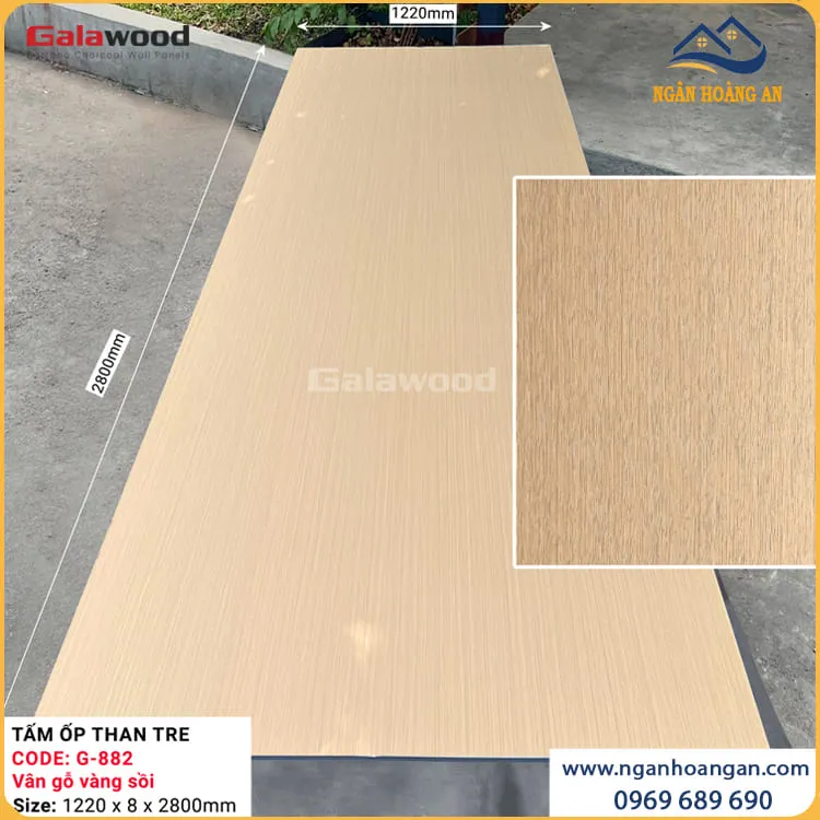 Tấm Ốp Đa Năng Sợi than Tre Vân Gỗ Vàng Sồi Galawood G-882