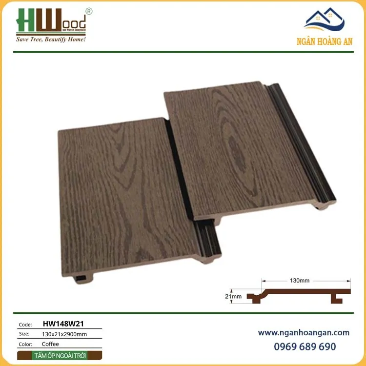 Tấm Ốp Gỗ Nhựa Ngoài Trời Hwood HW148W21 Coffee