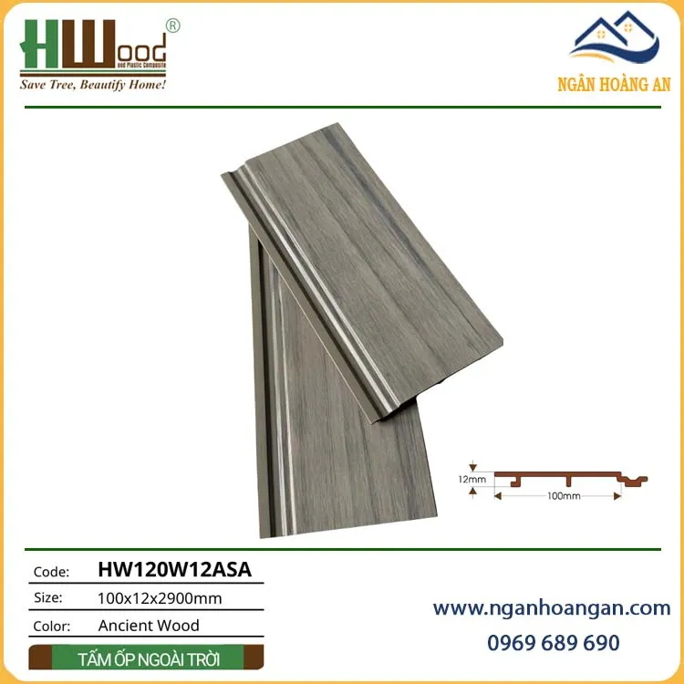 Tấm Ốp Gỗ Nhựa Ngoài Trời Phủ ASA Hwood HW120W12ASA Ancient Wood