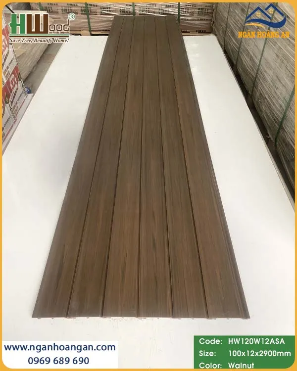 Tấm Ốp Gỗ Nhựa Ngoài Trời Phủ ASA Hwood HW120W12ASA Walnut