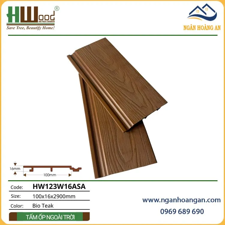 Tấm Ốp Gỗ Nhựa Ngoài Trời Phủ ASA Hwood HW123W16ASA Bio-Teak