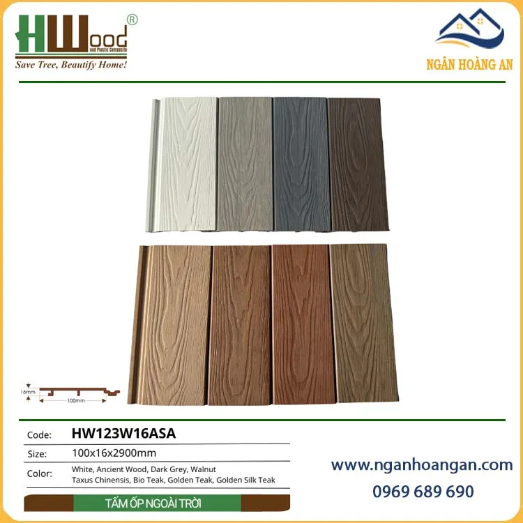 Tấm Ốp Gỗ Nhựa Ngoài Trời Phủ ASA Hwood HW123W16ASA