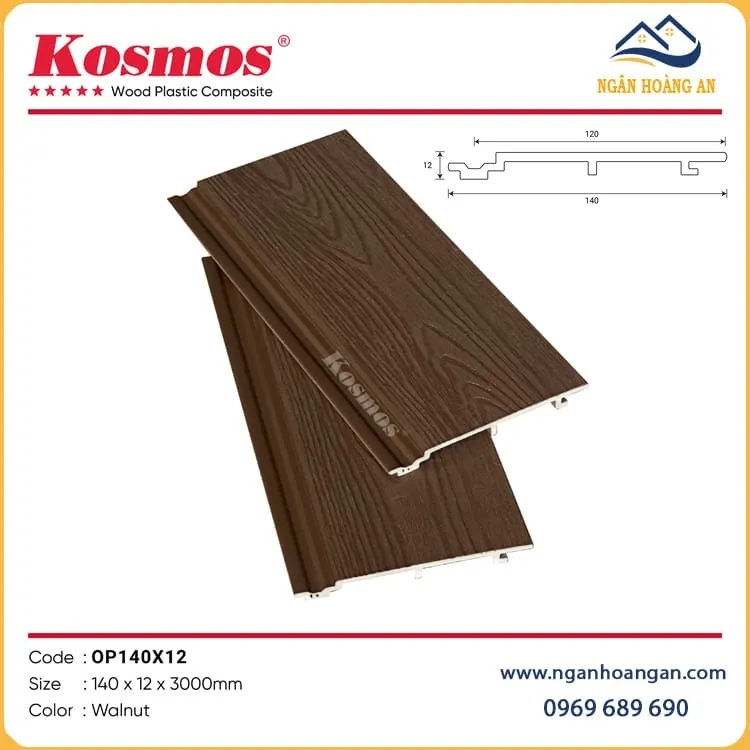 Tấm Ốp Tường Gỗ Nhựa Phủ ASA Kosmos OP140X12 Walnut Tấm Ốp Tường Gỗ Nhựa Phủ ASA Kosmos OP140X12 Walnut