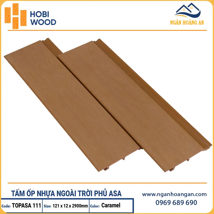 Tấm Ốp Gỗ Nhựa Phủ ASA Hobiwood 12mm TOPASA111 Caramel Tấm Ốp Gỗ Nhựa Phủ ASA Hobiwood 12mm TOPASA111 Caramel