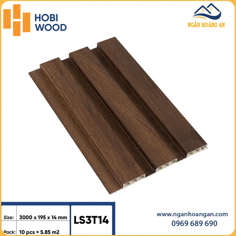 Tấm Ốp Lam 3 Sóng Thấp 14mm Hobiwood LS3T14 Vân Gỗ Nâu Đậm