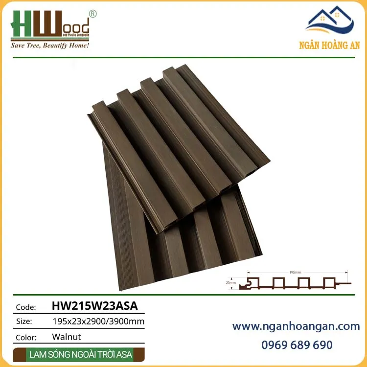 Tấm Ốp Lam 4 Sóng Gỗ Nhựa Phủ ASA Hwood HW215W23ASA Walnut Tấm Ốp Lam 4 Sóng Gỗ Nhựa Phủ ASA Hwood HW215W23ASA Walnut
