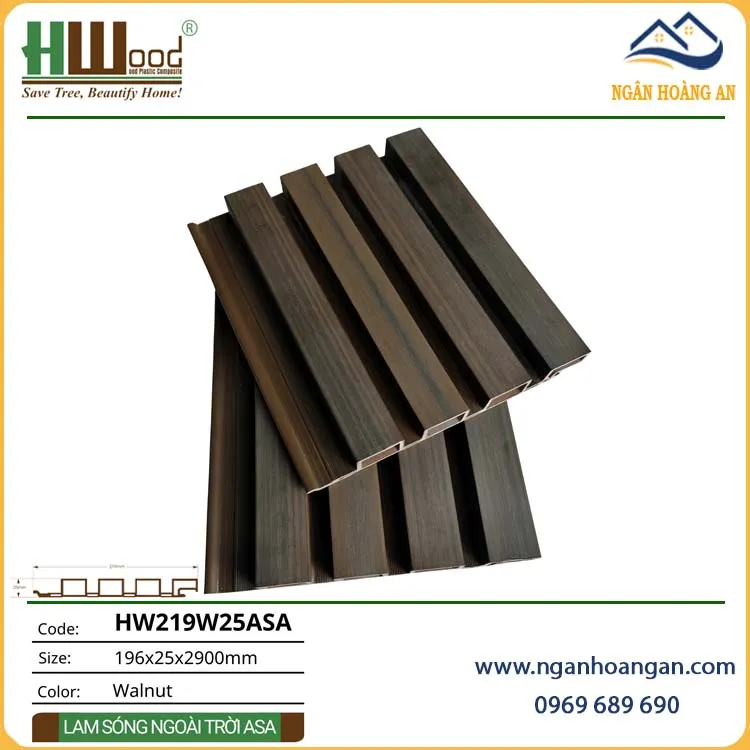 Tấm Ốp Lam 4 Sóng Gỗ Nhựa Phủ ASA Hwood HW219W25ASA Walnut Tấm Ốp Lam 4 Sóng Gỗ Nhựa Phủ ASA Hwood HW219W25ASA Walnut