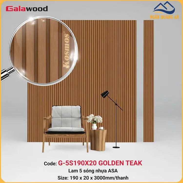 Tấm Lam 5 Sóng Ngoài Trời Phủ ASA Galawood G-5S190X20 Golden Teak
