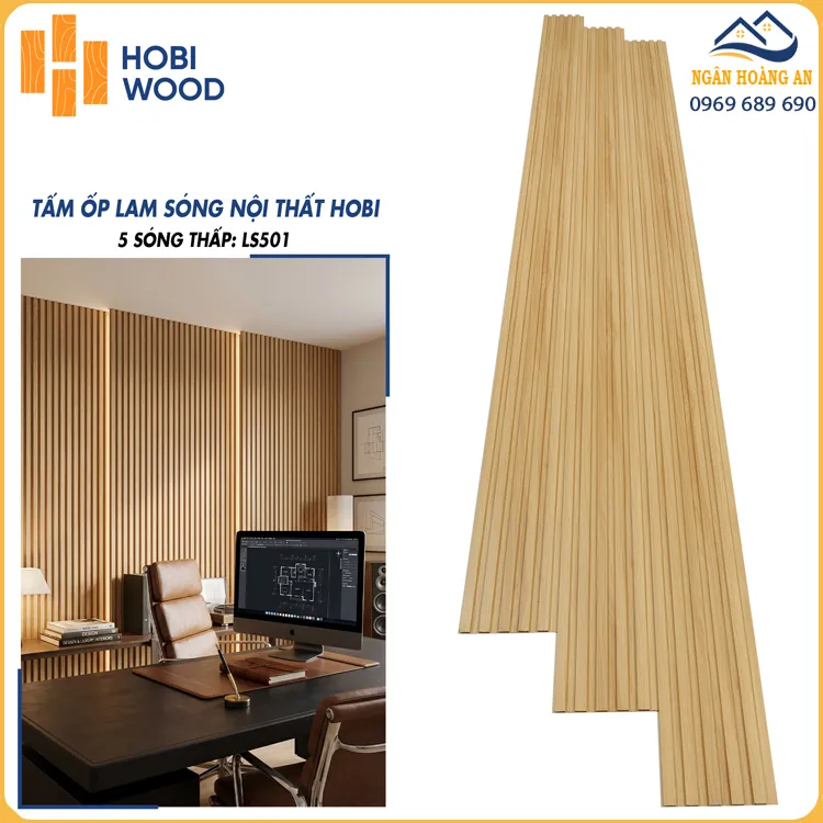 Tấm Ốp Lam Sóng Nhựa Hobiwood LS501 Vân Gỗ Vàng Sồi Tấm Ốp Lam Sóng Nhựa Hobiwood LS501 Vân Gỗ Vàng Sồi