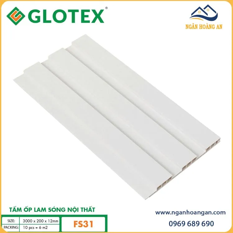 Tấm Ốp Lam Sóng Nhựa Màu Trắng Vân Gỗ Glotex FS31