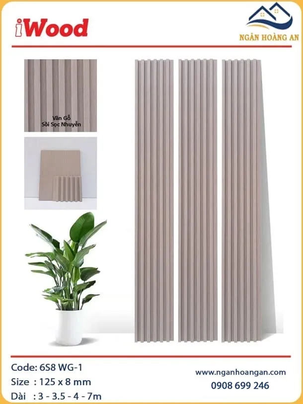 Tấm Ốp Tường Lam Sóng Than Tre Giả Vân Gỗ Sồi iWood 6S8 WG-1