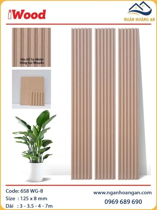 Tấm Ốp Lam Sóng Than Tre Vân Gỗ Hồng Nhạt iWood 6S8 WG-8