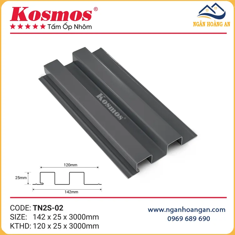 Tấm Ốp Nhôm Lam Sóng Kosmos TN2S-02 Màu Xám