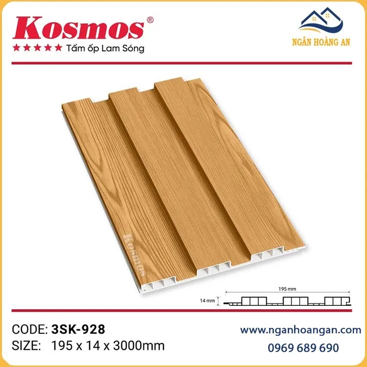 Tấm Ốp Nhựa Giả Gỗ Lam 3 Sóng Chân Kép Kosmos 3SK-928