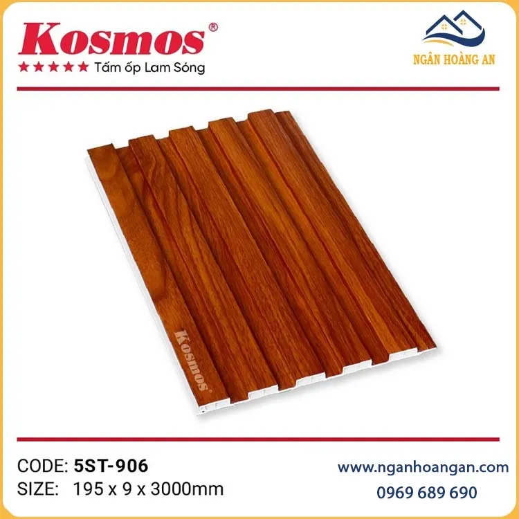 Tấm Ốp Nhựa Lam 5 Sóng Thấp Kosmos Giả Gỗ 5ST-906