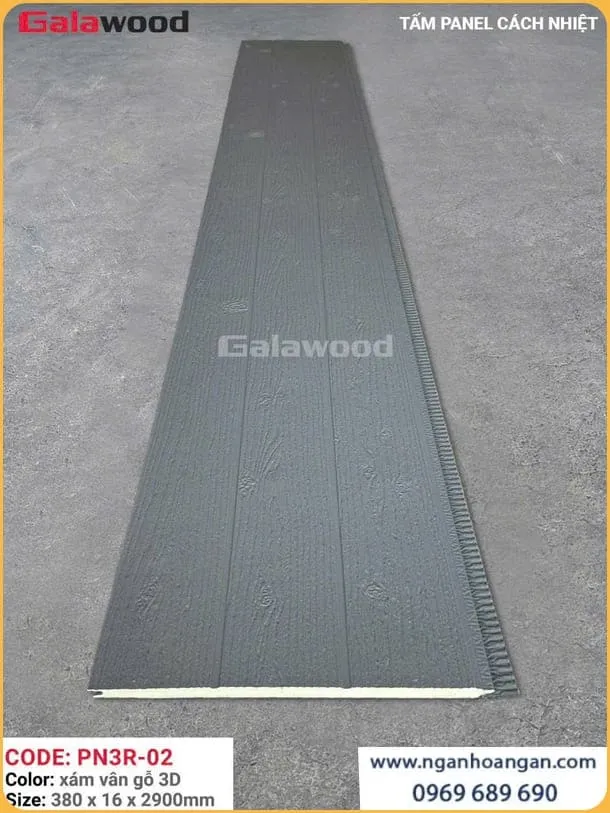 Tấm Ốp Panel 3 Rãnh Cách Nhiệt Galawood PN3R-02 Xám Vân Gỗ 3D Tại Quận 8 TPHCM