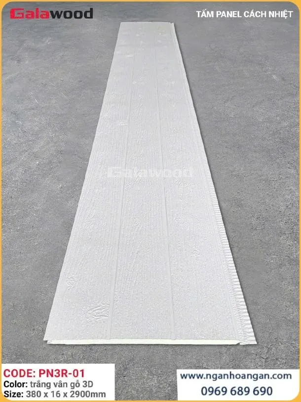 Tấm Ốp Panel Cách Nhiệt 3 Rãnh Galawood PN3R-01 Trắng Vân Gỗ 3D