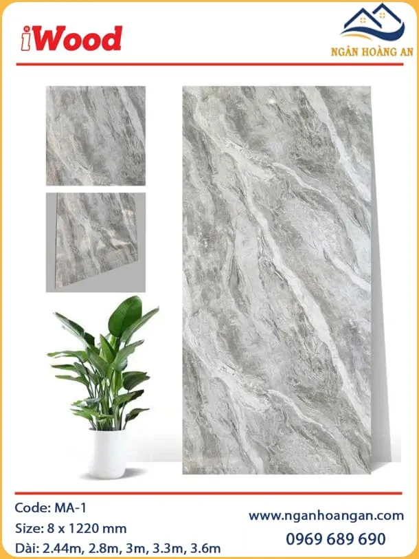 Tấm Ốp Sợi Than Tre Đa Năng Vân Đá iWood MA-1