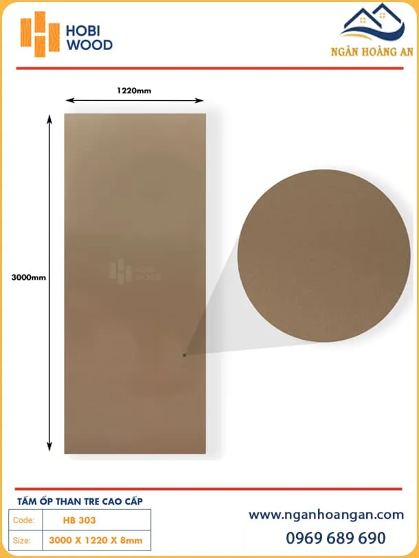 Tấm Than Tre Ốp Tường Vân Đơn Sắc Hobiwood HB 303 Tấm Than Tre Ốp Tường Vân Đơn Sắc Hobiwood HB 303
