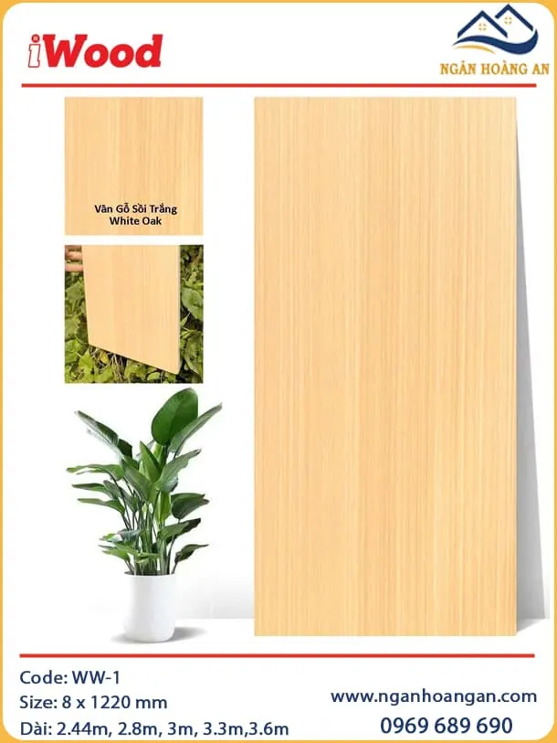 Tấm Ốp Sợi Than Tre Vân Gỗ Sồi Trắng White Oak iWood WW-1