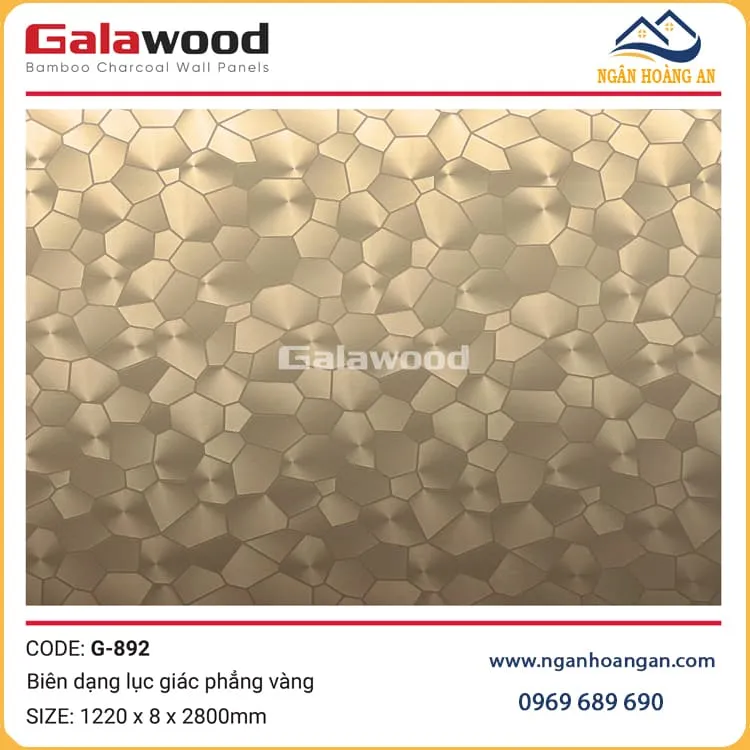 Tấm Ốp Sợi Than Tre Biên Dạng Lục Giác Phẳng Vàng Galawood G-892