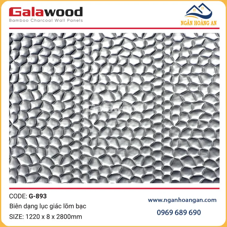 Tấm Ốp Than Tre Biên Dạng Lục Giác Lõm Bạc Galawood G-893