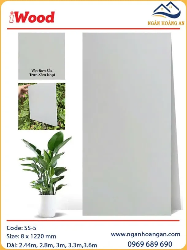 Tấm Ốp Sợi Than Tre Đa Năng Xám Nhạt Trơn iWood SS-5 Tấm Ốp Sợi Than Tre Đa Năng Xám Nhạt Trơn iWood SS-5