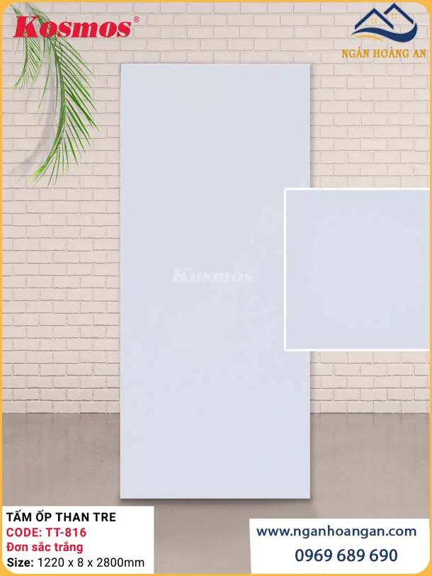 Tấm Ốp Tường Than Tre Đơn Sắc Trắng Kosmos TT-816