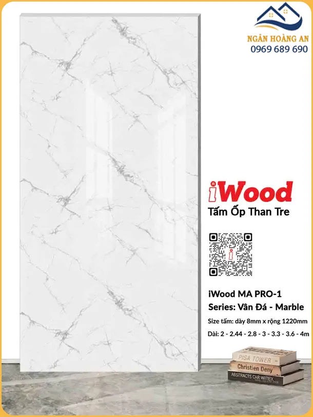 Tấm Ốp Than Tre iWood 8mm MA PRO-1 Vân Đá Trắng Xám Tấm Ốp Than Tre iWood 8mm MA PRO-1 Vân Đá Trắng Xám
