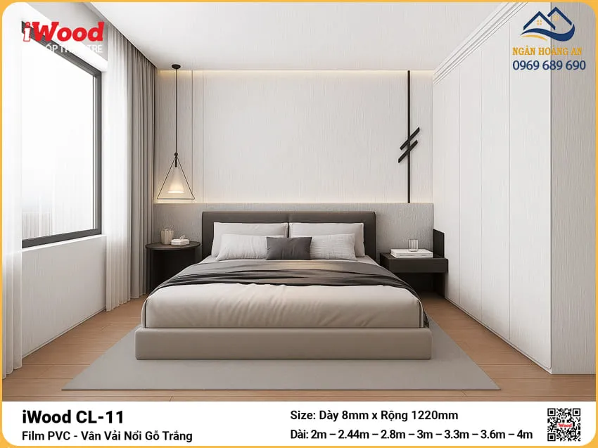 Tấm Ốp Than Tre iWood CL-11 Vân Vải Gỗ Trắng Ốp Tường Phòng Ngủ