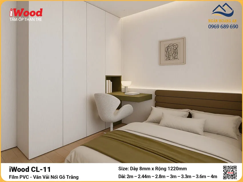 Tấm Ốp Than Tre iWood CL-11 Vân Vải Nổi Gỗ Trắng Cắt Theo Yêu Cầu