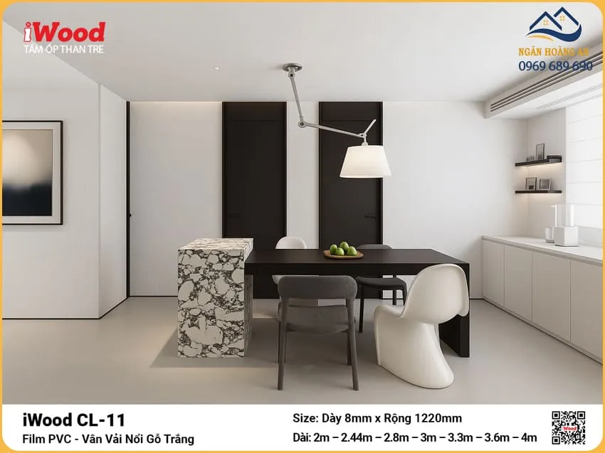 Tấm Ốp Than Tre iWood CL-11 Vân Vải Nổi Gỗ Trắng Độ Dày Đa Dạng