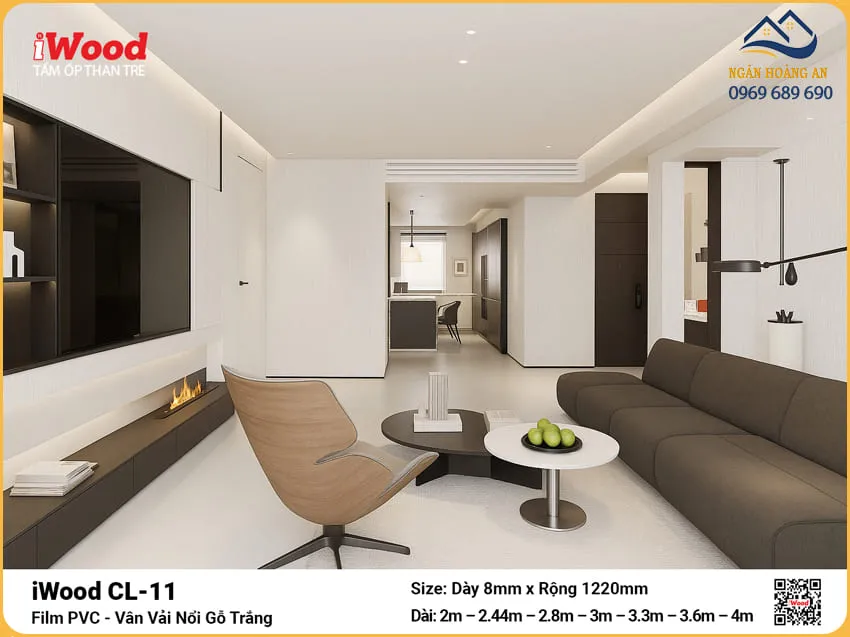Tấm Ốp Than Tre iWood CL-11 Vân Vải Nổi Gỗ Trắng Ốp Phòng Khách