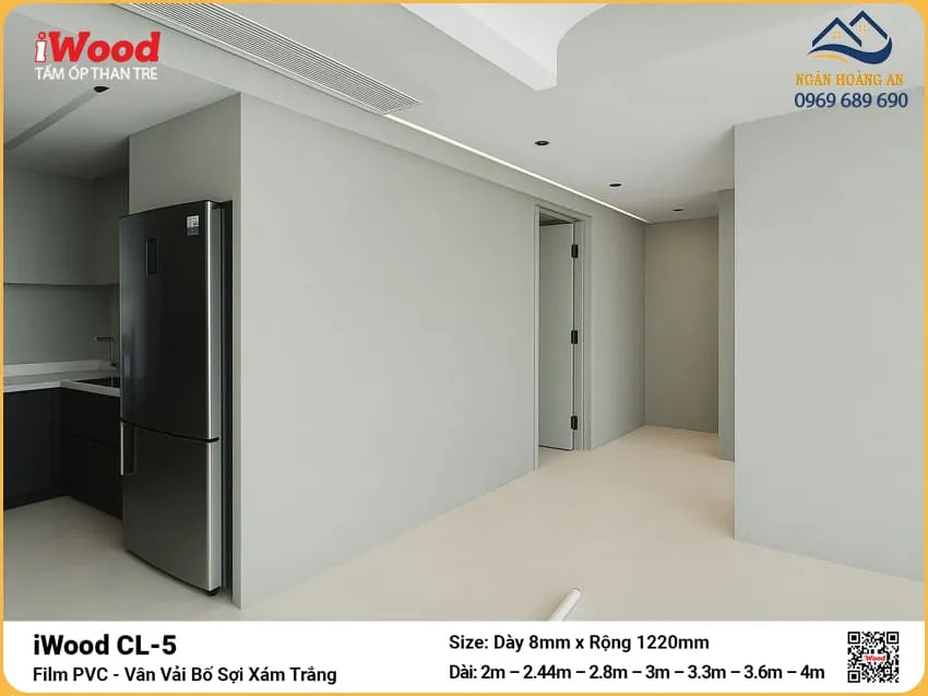 Tấm Ốp Than Tre iWood CL-5 Vân Vải Bố Sợi Xám Trắng Ốp Bếp Ấm Cúng Tấm Ốp Than Tre iWood CL-5 Vân Vải Bố Sợi Xám Trắng Ốp Bếp Ấm Cúng