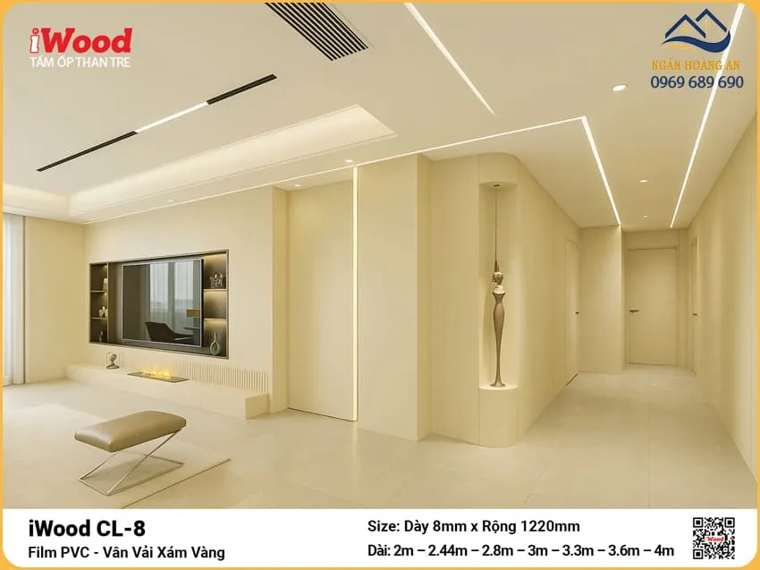 Tấm Ốp Than Tre iWood CL-8 Vân Vải Xám Vàng Độ Dày Đa Dạng