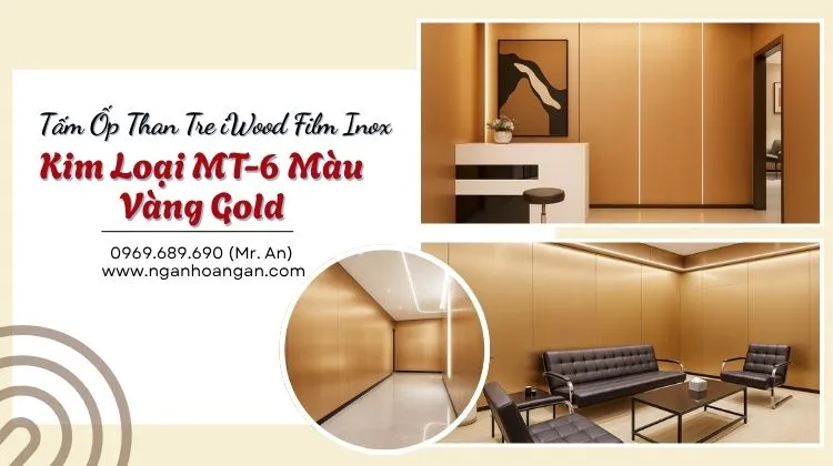 Tấm Ốp Than Tre iWood Film Inox Kim Loại MT-6 Màu Vàng Gold