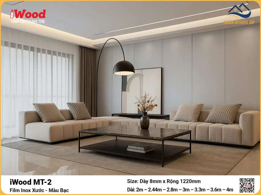 Tấm Ốp Than Tre iWood Film Inox Xước Bạc MT-2 Cắt Theo Yêu Cầu