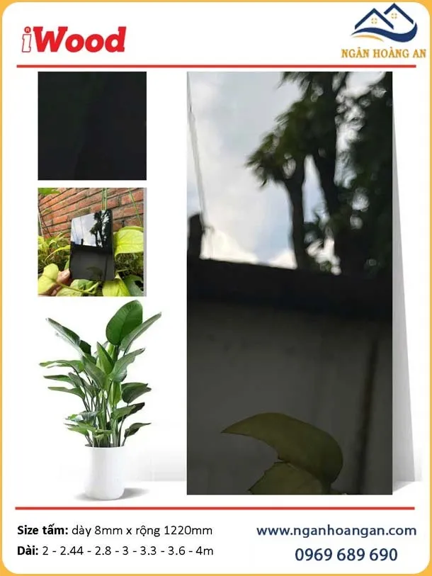 Tấm Ốp Đa Năng Than Tre iWood Film Tráng Gương Đen