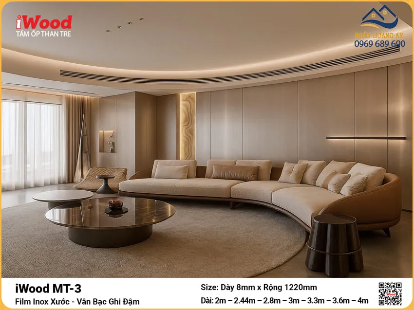 Tấm Ốp Than Tre iWood MT-3 Bạc Ghi Đậm Ốp Phòng Khách