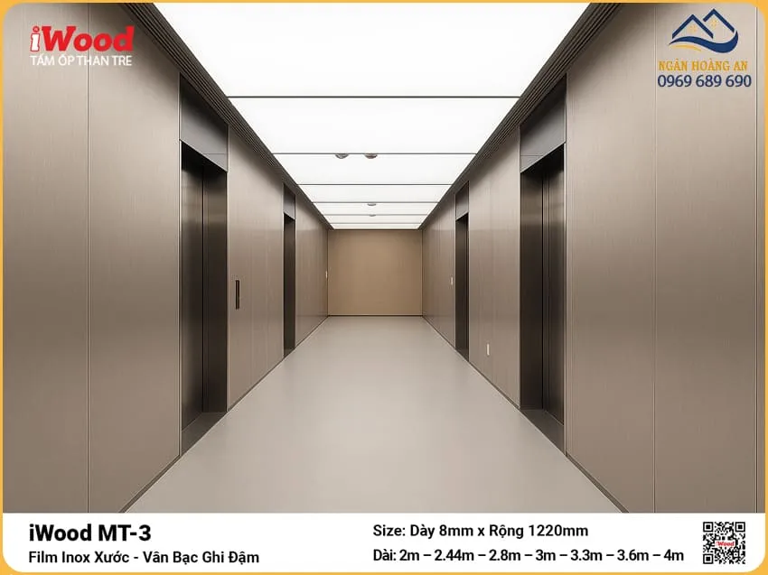 Tấm Ốp Than Tre iWood MT-3 Film Inox Bạc Ghi Đậm Ốp Tường