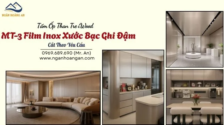 Tấm Ốp Than Tre iWood MT-3 Film Inox Xước Bạc Ghi Đậm Cắt Theo Yêu Cầu