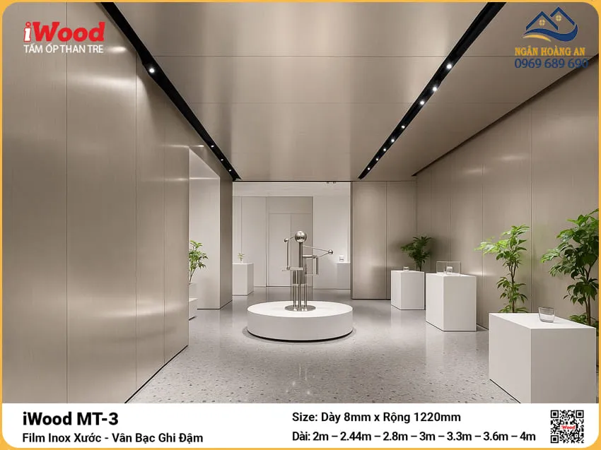Tấm Ốp Than Tre iWood MT-3 Inox Xước Bạc Cắt Theo Yêu Cầu