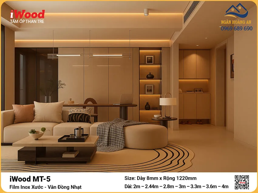 Tấm Ốp Than Tre iWood MT-5 Inox Xước Đồng Ốp Phòng Khách