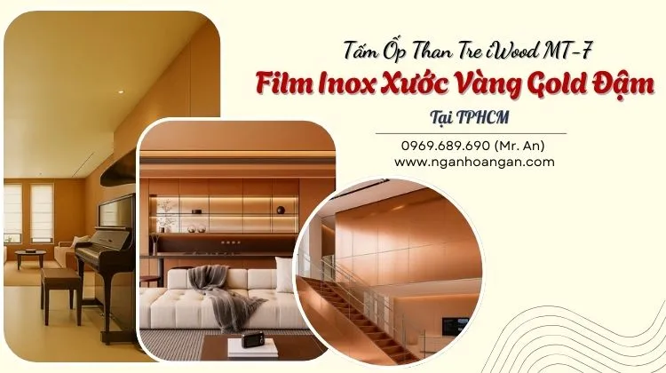 Tấm Ốp Than Tre iWood MT-7 Film Inox Xước Vàng Gold Đậm Tại TPHCM