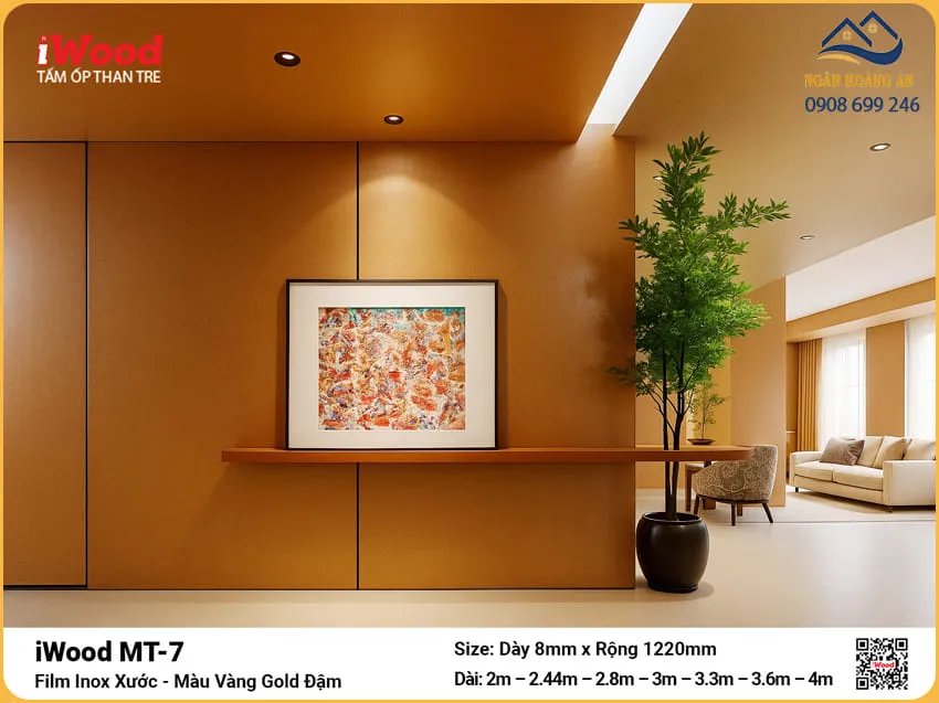 Tấm Ốp Than Tre iWood MT-7 Inox Vàng Gold Đậm Độ Dày Đa Dạng