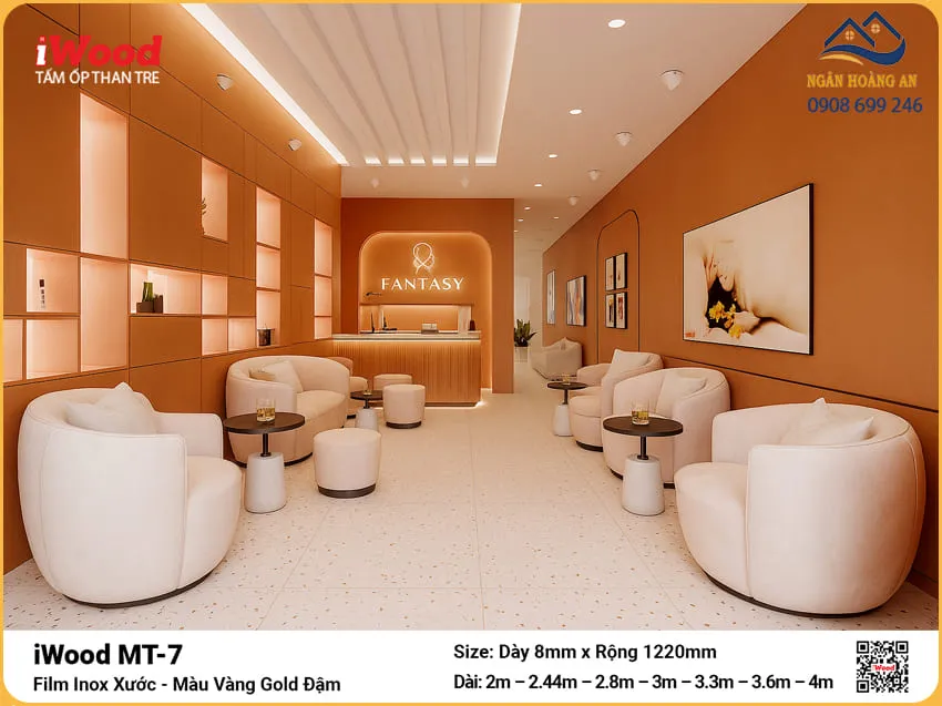 Tấm Ốp Than Tre iWood MT-7 Vàng Gold Đậm Ốp Sảnh Chờ