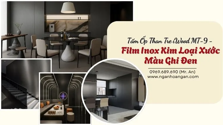 Tấm Ốp Than Tre iWood MT-9 - Film Inox Kim Loại Xước Màu Ghi Đen
