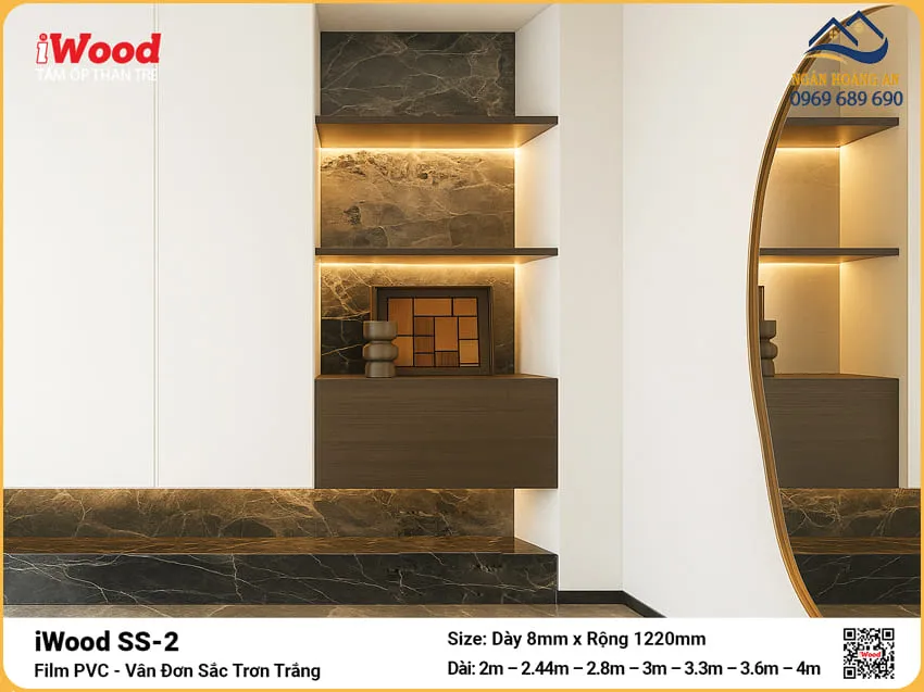 Tấm Ốp Than Tre iWood SS-2 Đơn Sắc Trắng Ốp Nội Thất