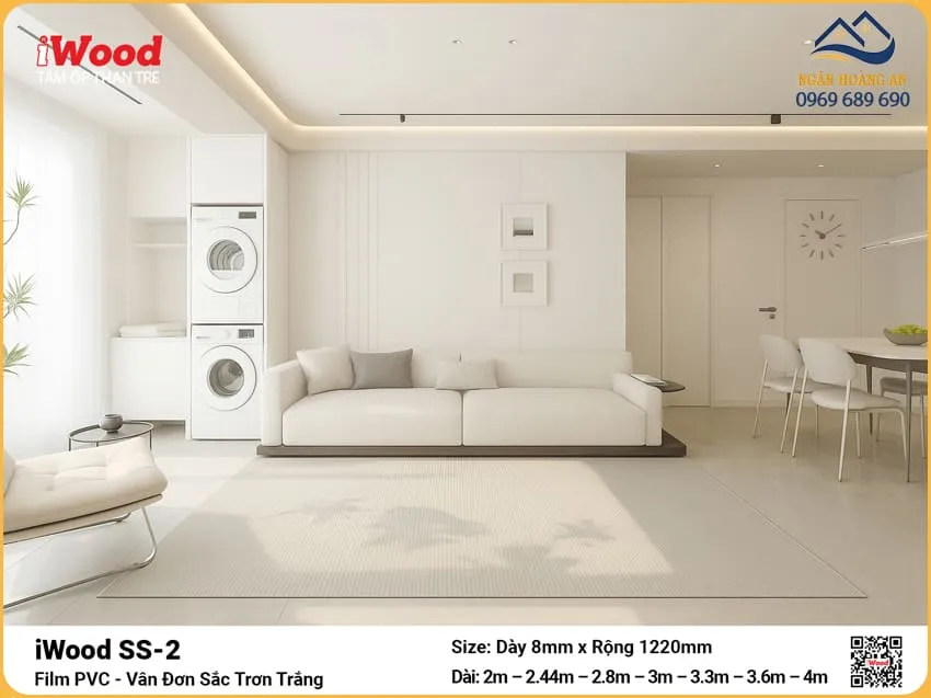 Tấm Ốp Than Tre iWood SS-2 Trơn Trắng Ốp Phòng Khách