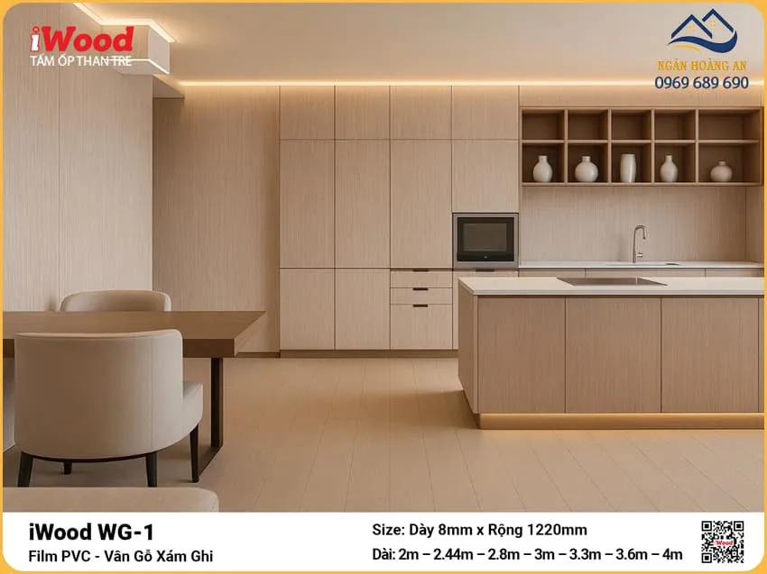 Tấm Ốp Than Tre iWood WG-1 Vân Gỗ Sồi Trang Trí Bếp